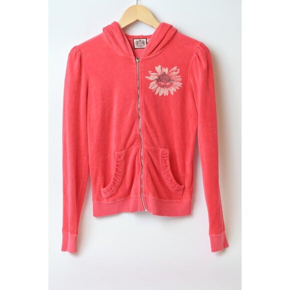 Vintage 2YK Juicy Couture Track Suit Top Sz L Coral Pink Velour Full Zip Pocket - Picture 1 of 13
